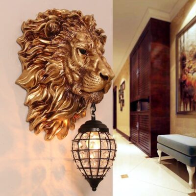American Retro Lion Head Wall Lamp – Accent Light for Living Room Wall, Hotel/KTV Corridor, Viral Entryway/Hallway Lighting, Living Room Lamp