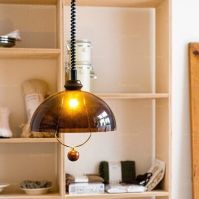Vintage Brass and Glass Pendant Light: Frosted Glass Shade with Copper Frame, Three-Color Dimmable Lighting for Ambient Atmosphere