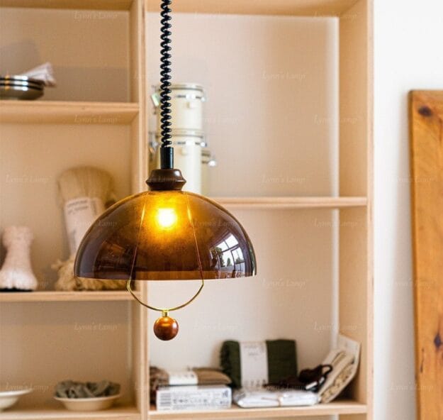 Main view of Vintage Brass and Glass Pendant Light: Frosted Glass Shade with Copper Frame, Three-Color Dimmable Lighting fu2026