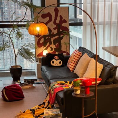 American Retro Pumpkin Storage Floor Lamp – 2025 New Model, Ambient Light for Living Room or Sofa Side, Mid-Century Decorative Standing Lamp